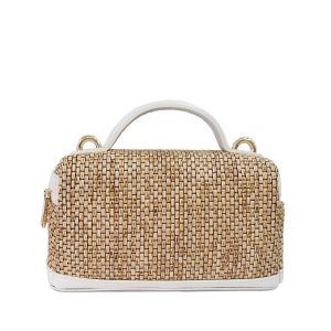 borsa in rafia e pelle avorio