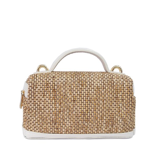 borsa in rafia e pelle avorio
