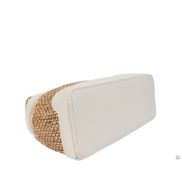 borsa in rafia e pelle avorio