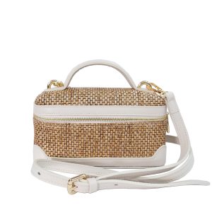 borsa in rafia e pelle avorio