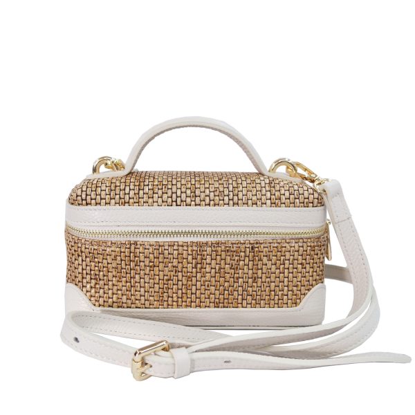 borsa in rafia e pelle avorio