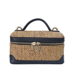 borsa in rafia e pelle nero