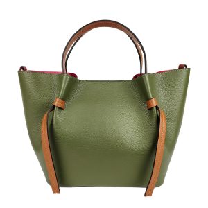 Borsa a mano in pelle verde cuoio
