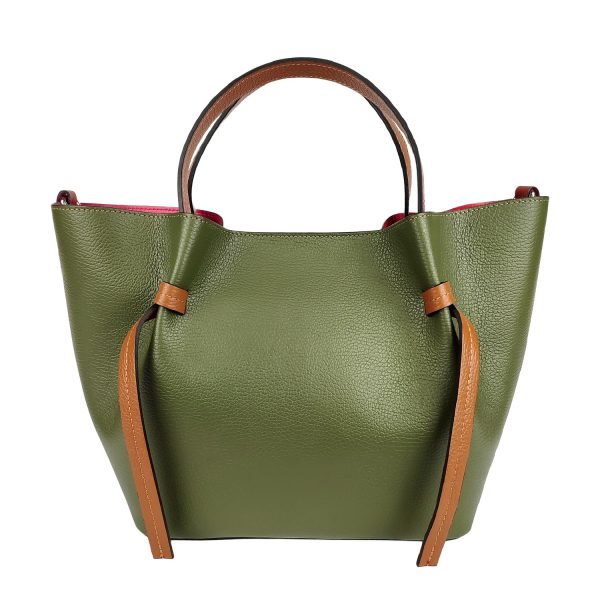 Borsa a mano in pelle verde cuoio