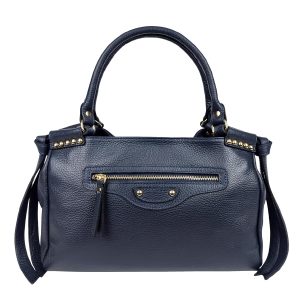borsa a mano in pelle blu navy