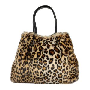 borsa a spalla in eco pelo maculato beige