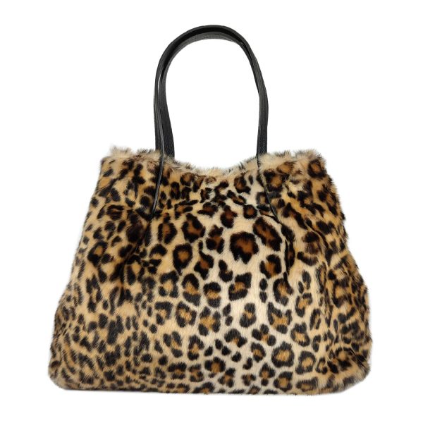 borsa a spalla in eco pelo maculato beige