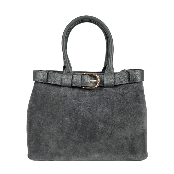 borsa a mano pelle scamosciata grigio