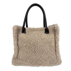 shopper teddy beige manici in pelle