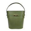 borsa secchiello in pelle verde oliva