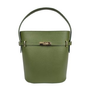 borsa secchiello in pelle verde oliva