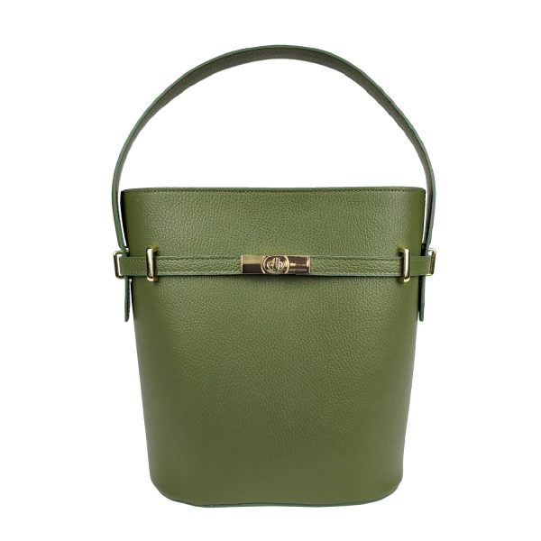 borsa secchiello in pelle verde oliva