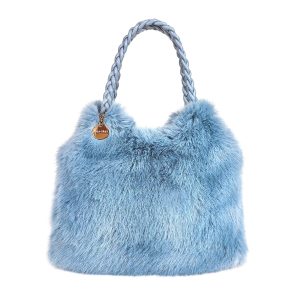 borsa a spalla in eco pelliccia azzurro