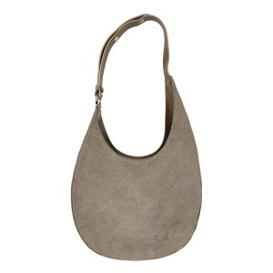 borsa a spalla in camoscio e pelle taupe