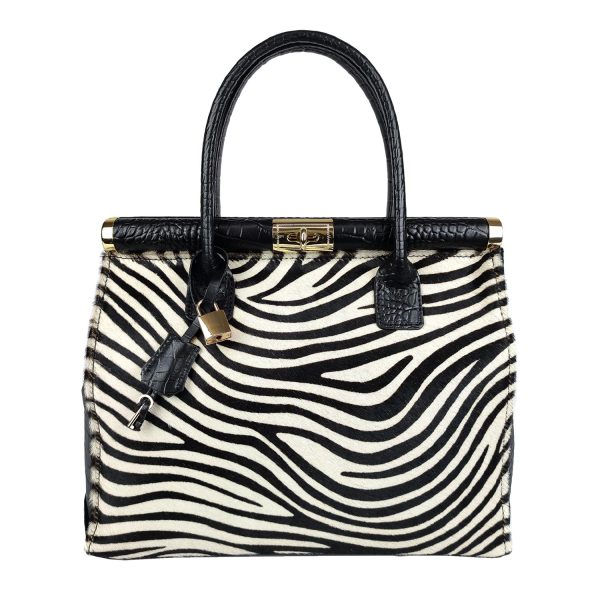 borsa a mano cavallino zebra bianco nero