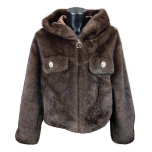 AM11181PE Giacca in Eco-Pelliccia con Cappuccio