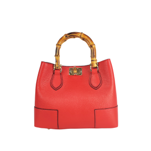 AM12167 Borsa in Pelle con Manici in Bamboo