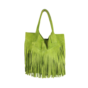 AM12190 Shopper in Pelle Scamosciata con Frange